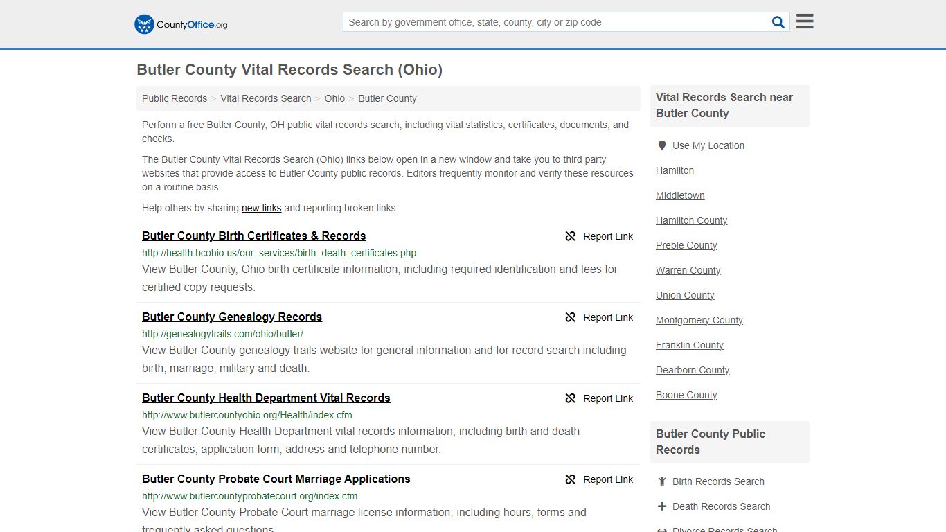 Vital Records Search - Butler County, OH (Birth, Death, Marriage ...