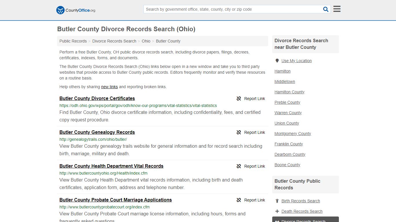 Butler County Divorce Records Search (Ohio) - County Office